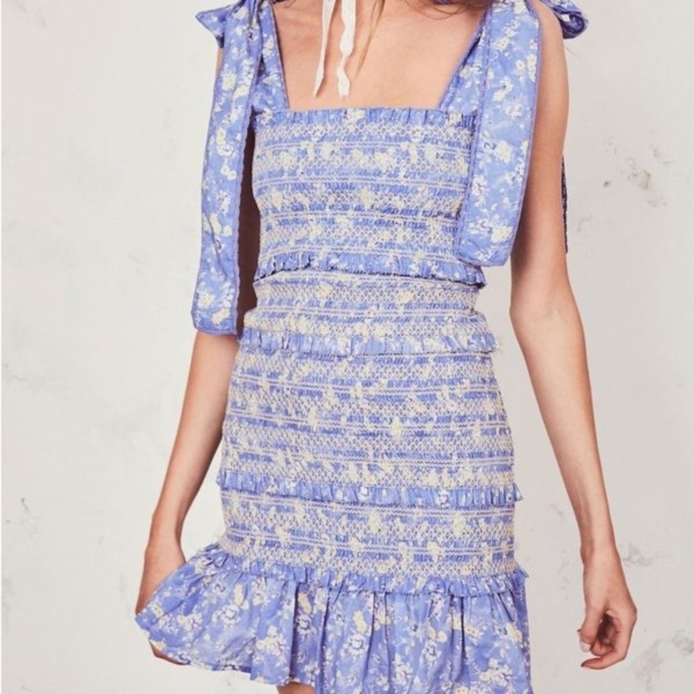 LoveShackFancy Belle Dress in Blue Jay size Petite